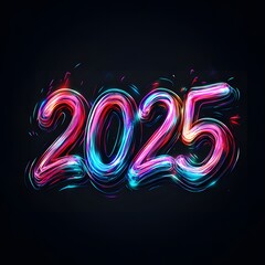 new year  2025 with 3D glow in black background ai generative