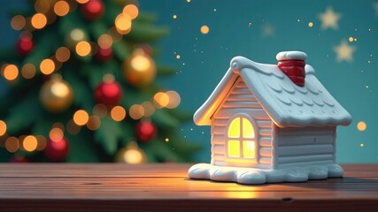 white ceramic house on new year festive background