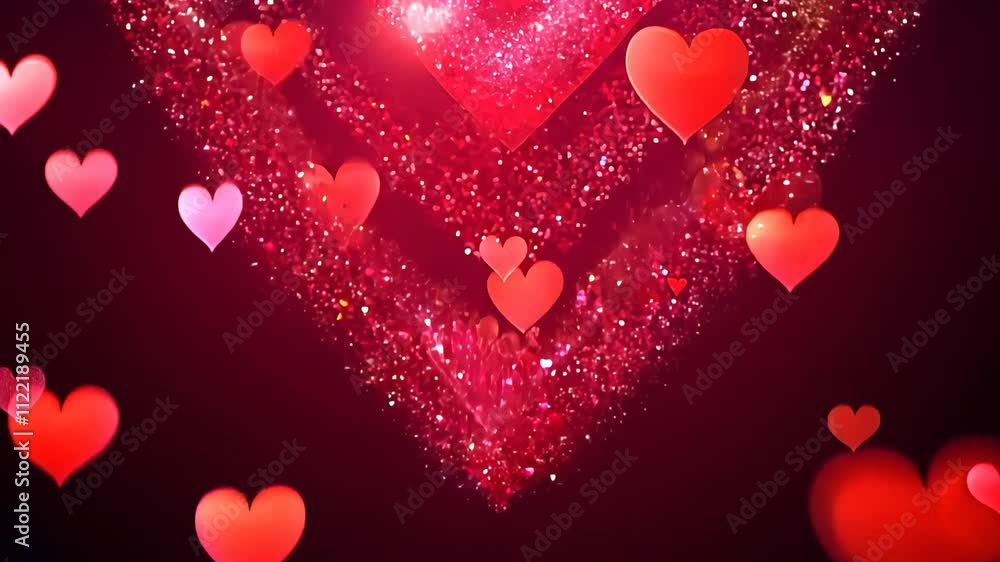 Poster sparkling hearts float and shimmer in a romantic atmosphere during a festive event. generative ai
