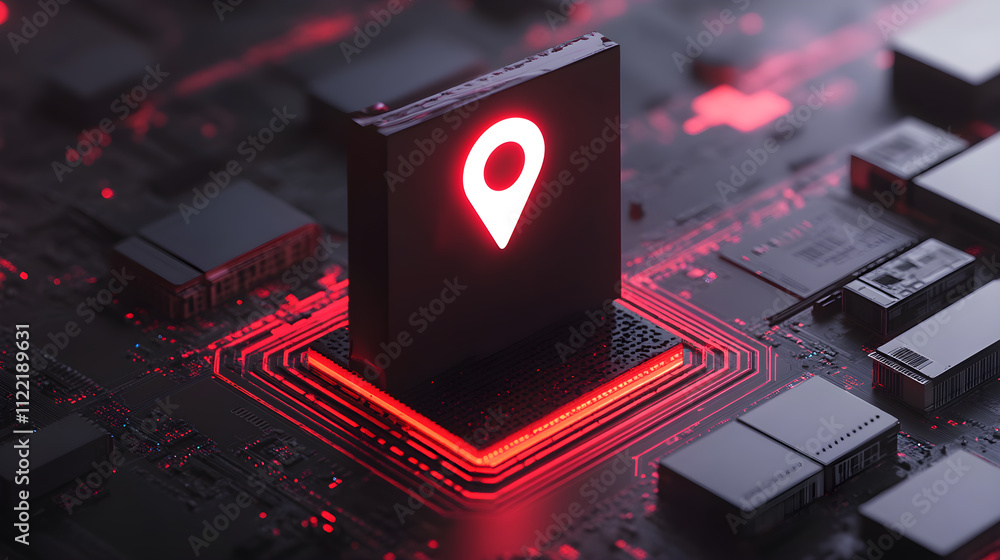 Poster a computer chip with a red dot on it that says 