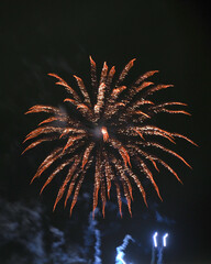 dramatic orange firework exploding in a black sky