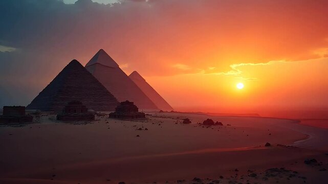 Pyramids at Sunset in Egypt &ndash; Iconic Ancient Landmark
