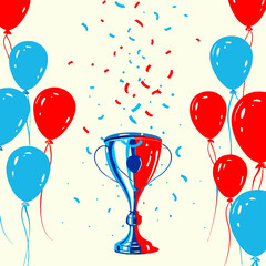 colorful balloons with a trophy winning prize
