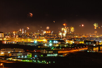 Fireworks at new years evening in Reykjavik, the capital city of Iceland