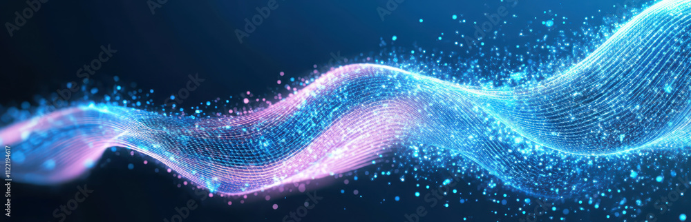 Canvas Prints abstract blue and pink wave with glowing particles on dark background