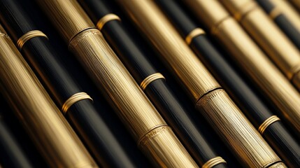 A seamless pattern of gold bamboo sticks arranged on a dark background.

