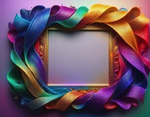 Square frame made of ribbon, colored ink