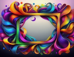 Square frame made of ribbon, colored ink