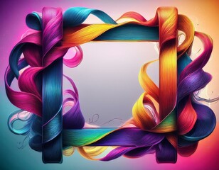 Square frame made of ribbon, colored ink