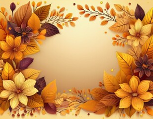 a group of tiny autumn leaves in shape of square. spacious empty copy space in the center.