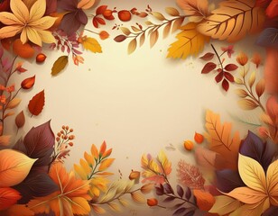 a group of tiny autumn leaves in shape of square. spacious empty copy space in the center.