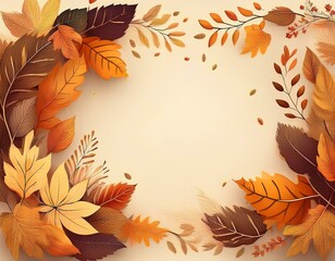 a group of tiny autumn leaves in shape of square. spacious empty copy space in the center.