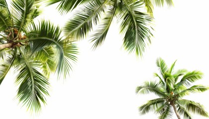 Fototapeta premium Palm tree branch foliage in summertime, isolated white, highlighting lush green leaves a tropical