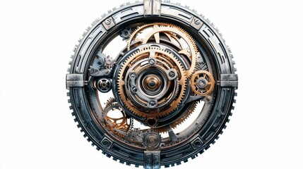 Fototapeta premium Circular metal gear mechanism, intricate, complex, detailed.