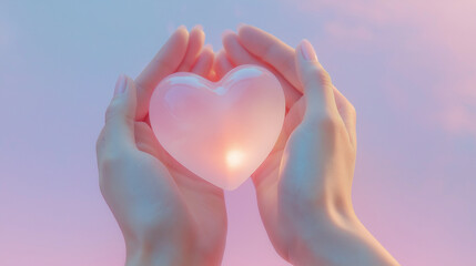 Obraz premium A heart is being held by two hands. Concept of love and warmth