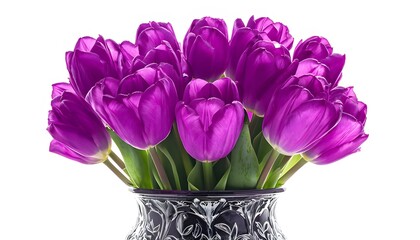 Obraz premium Vibrant Purple Tulips in Decorative Vase