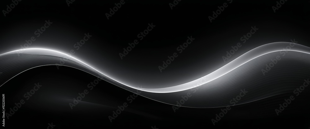 Poster abstract black and white wave with smooth curves and gradient light