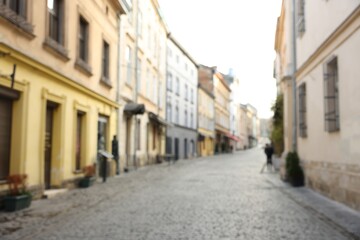 Fototapeta premium Blurred view of beautiful buildings on city street