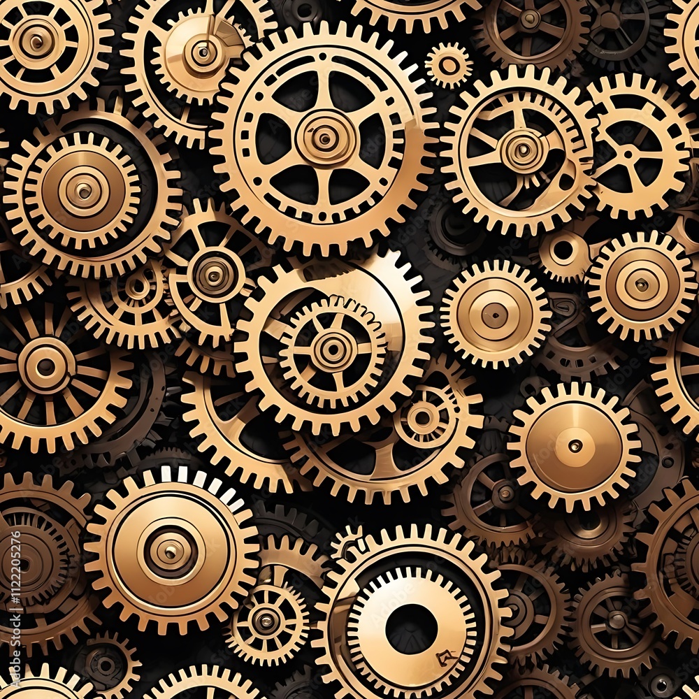Poster intricate golden gears: a mesmerizing close-up of intricately designed golden gears interlocked, cre