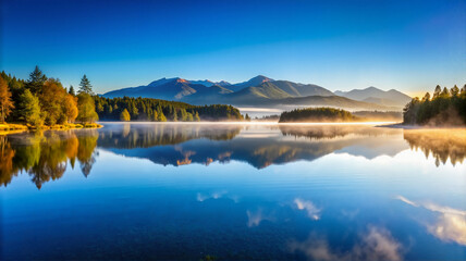 Fototapeta premium Mountain lake reflection in sunny landscape