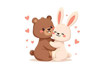 Obraz premium Cute Bear and Bunny in a Loving Embrace Vector Illustration