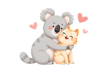 Sweet Koala and Cat Cuddling Vector Art