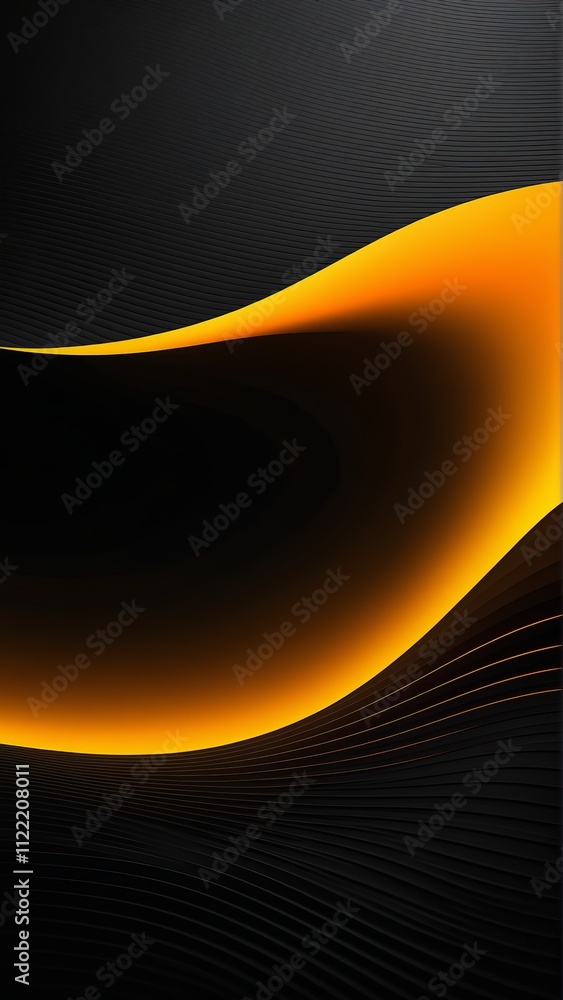 Poster dynamic abstract waves of orange and black curves on a dark background