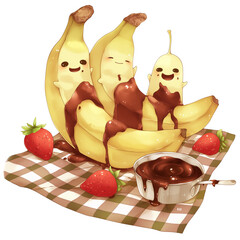 Banana Party with Chocolate and Strawberries