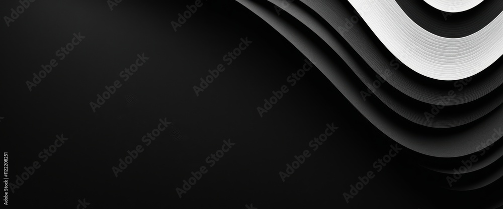 Poster abstract black and white wave layers creating a modern minimalist background