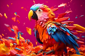 Obraz premium 3D render multicolored parrot with a splash of 3D paint.