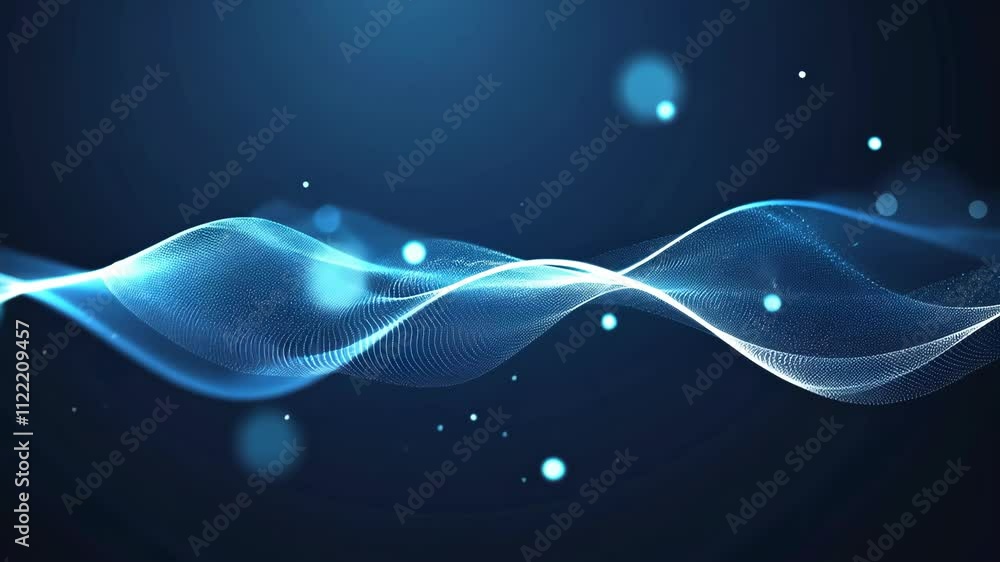 Poster flowing blue waves of light and particles create a captivating digital display in a creative abstrac
