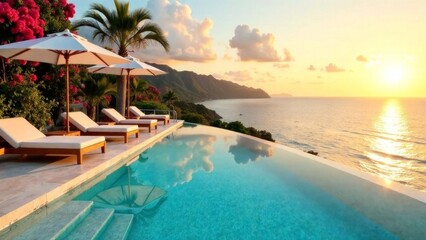 Fototapeta premium A beautiful pool with a sunset in the background