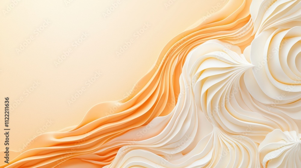 Poster a stunning abstract design featuring flowing waves of soft orange and white tones, creating a sense 