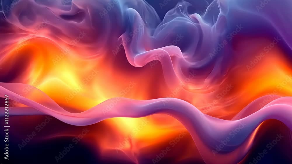 Poster Transformative waves of vibrant colors dance in a mesmerizing display of flames and smoke at dusk. Generative AI
