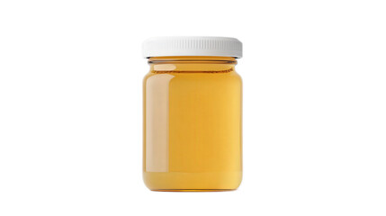Clear Glass Jar Filled with Golden Honey on White Background