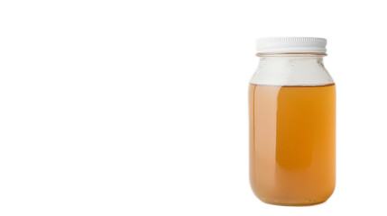 Freshly Brewed Herbal Tea in a Clear Glass Jar on White Background