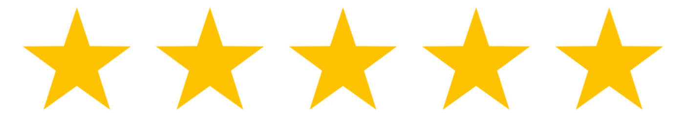 Obraz premium Five stars customer product review icon. 5 yellow star rating feedback for website, app, ui. Png or vector illustration.