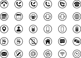 Business card or contact information icon set for website. Name, location, phone, email and web address symbol. Png or vector illustration.