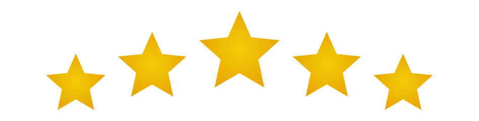Five stars customer product review icon. 5 yellow star rating feedback for website, app, ui. Png or vector illustration.