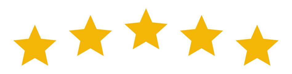 Obraz premium Five stars customer product review icon. 5 yellow star rating feedback for website, app, ui. Png or vector illustration.