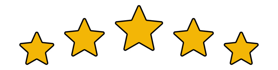 Fototapeta premium Five stars customer product review icon. 5 yellow star rating feedback for website, app, ui. Png or vector illustration.