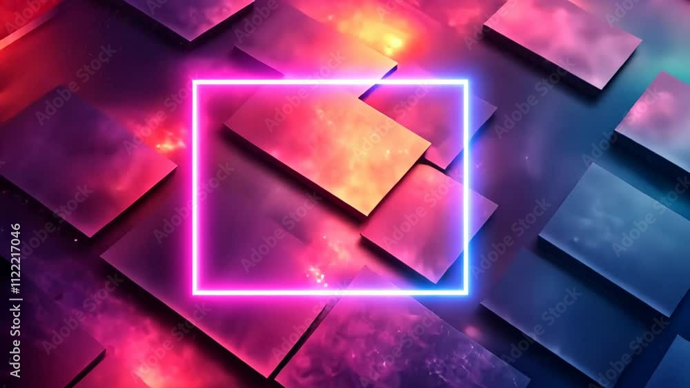 Poster Vibrant abstract design with glowing textures and geometric shapes creating a captivating visual experience. Generative AI