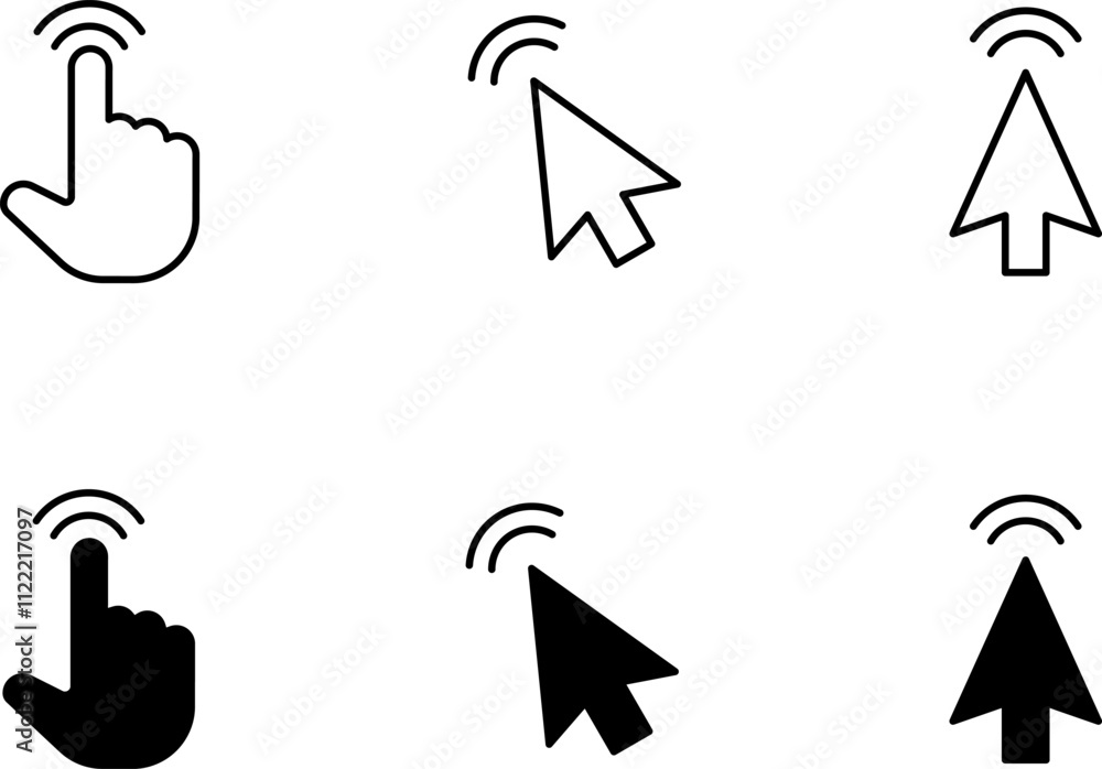 Fototapete mouse click cursor and loading icon for web computer mobile app or ui design. mouse pointer black an