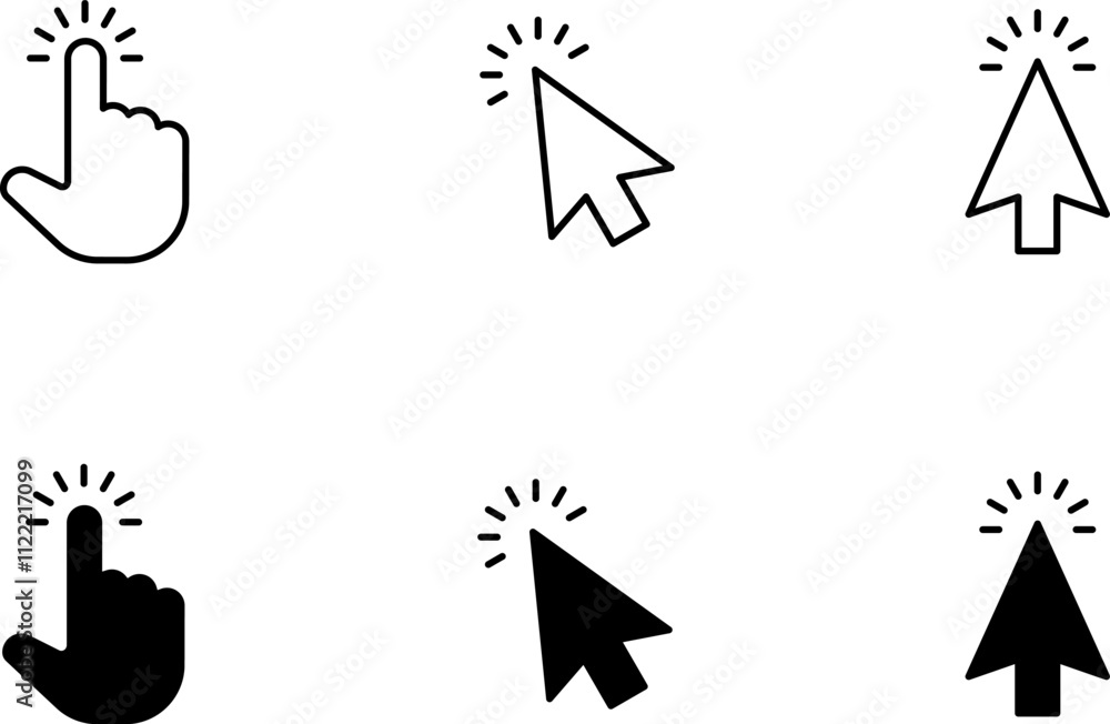Fototapete mouse click cursor and loading icon for web computer mobile app or ui design. mouse pointer black an