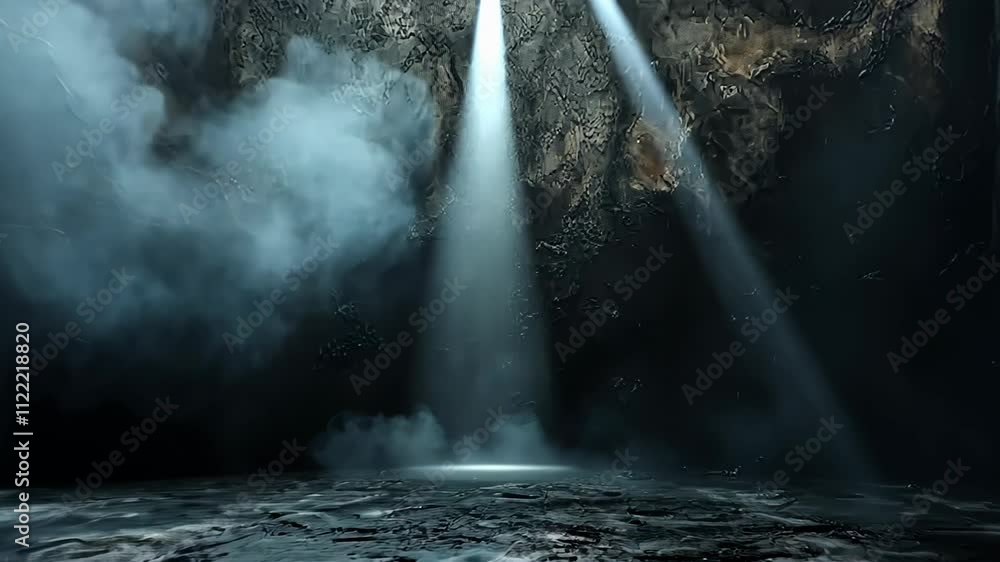 Poster mysterious light illuminating an abandoned space with ethereal fog and intricate textures at twiligh