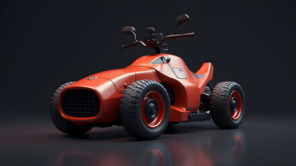 A red off-road vehicle with a black background