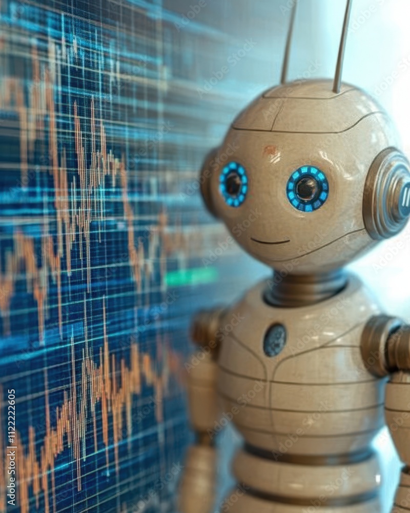 Poster artificial intelligence robot analyzes trading markets for insightful financial strategies