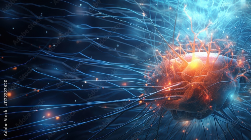 Poster abstract neural network glowing fibers and core