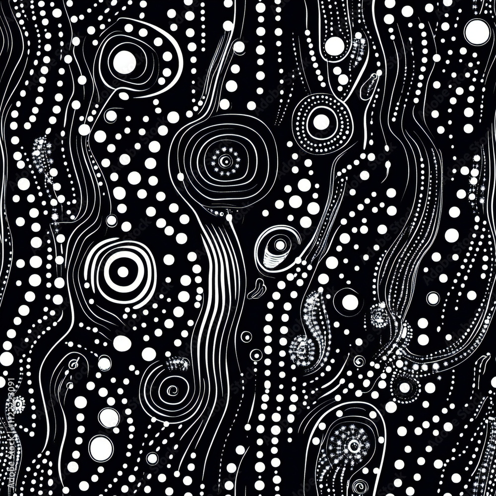 Poster dynamic seamless pattern with organic shapes and flowing lines in black and white background design