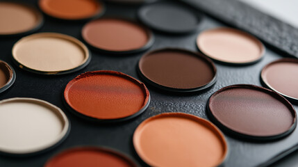 Colorful palette with various shades of makeup arranged in a compact for artistic application and beauty enhancement